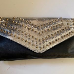 Studded Vegan Black / Silver / Gold Clutch w/strap NWT
